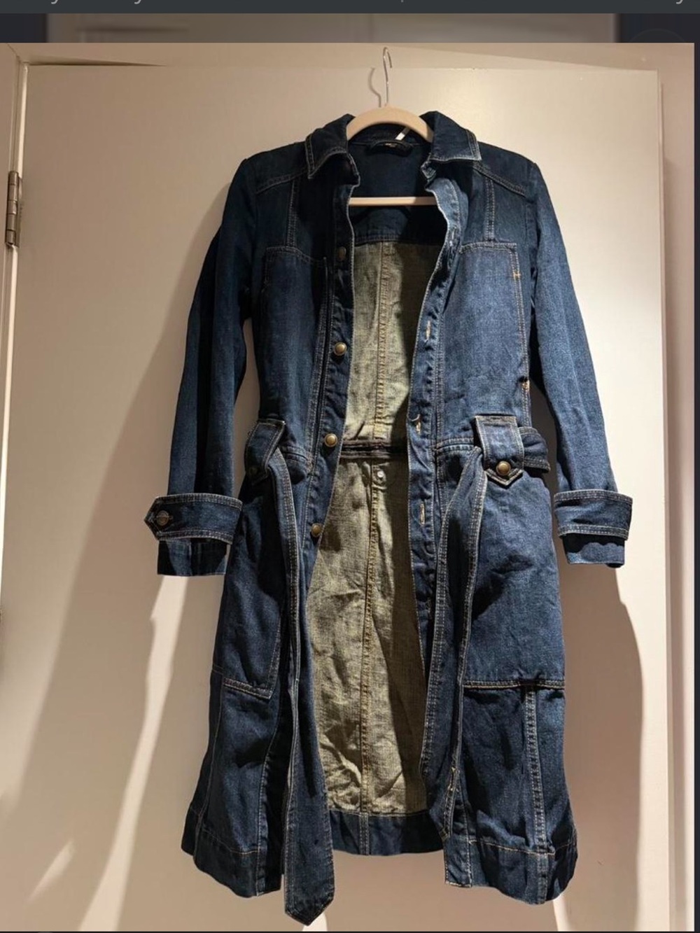 Free People Dark Wash Denim Trench Coat - Blue